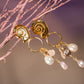 Ketzali. Aretes con perlas y cuarzo rosa