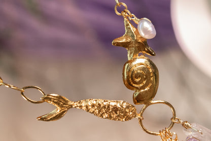 Itza. Collar con amatista, cuarzo blanco y perlas