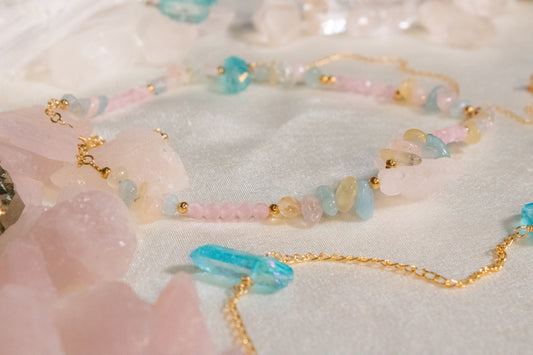 Ya'axka. Minimalist necklace with aqua aura quartz