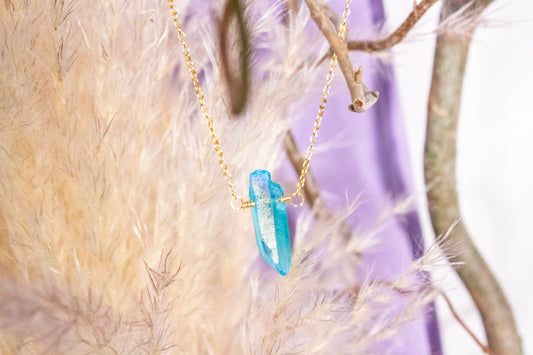 Ya'axka. Minimalist necklace with aqua aura quartz