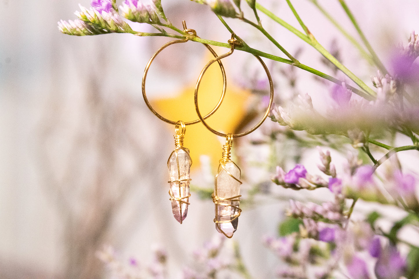 Kalan. minimalist hoop earrings with amethyst