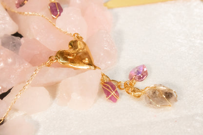 Xareni. Collar con rubí y herkimer