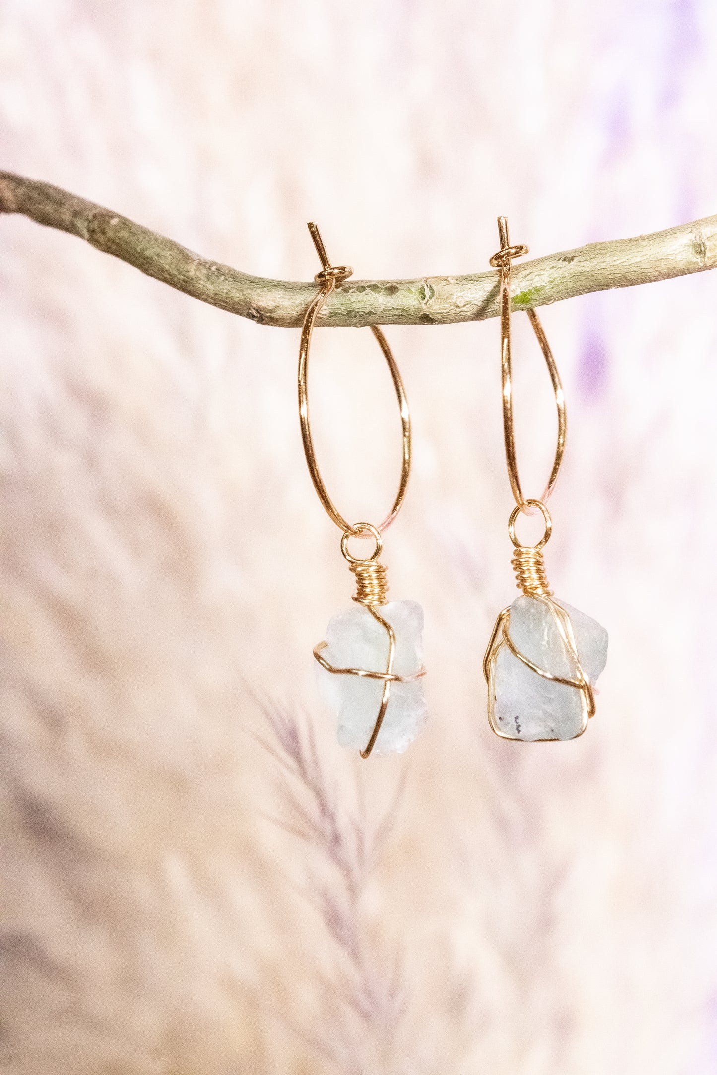 Yaax. Minimalist hoop earrings with green rustic fluorite