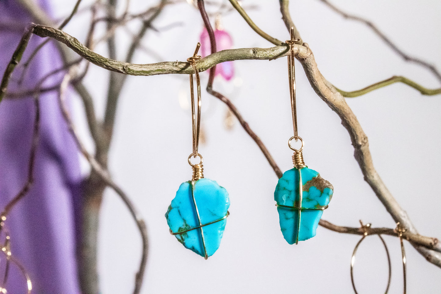 Ka'an. Minimalist hoop earrings with turquoise