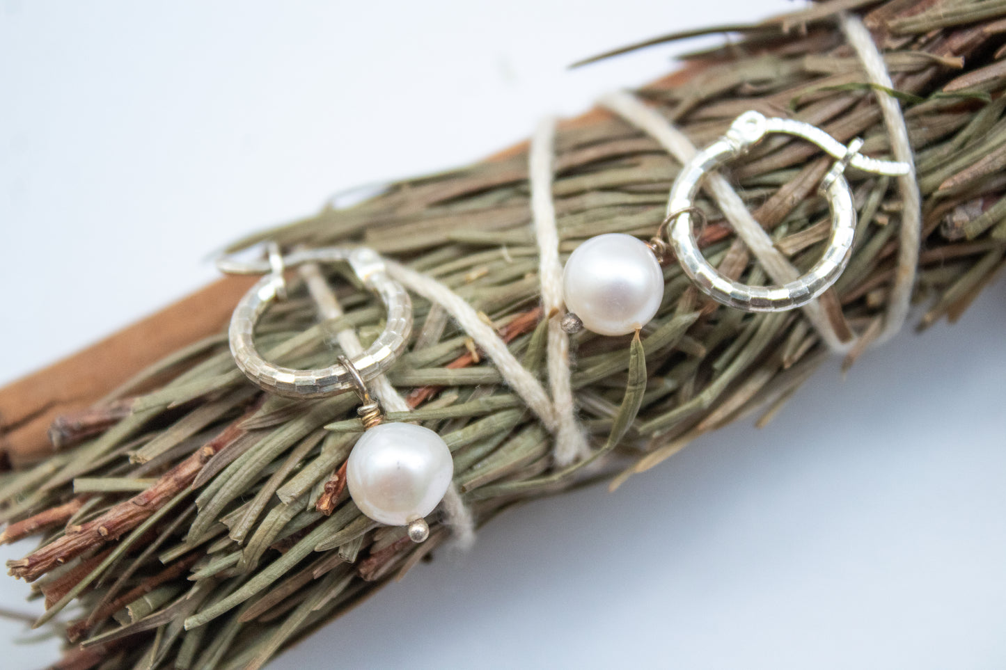 Dharma. Silver hoop earrings with quartz to choose from